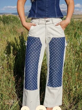 Midnight Lunch Polka Dot Panel Utility Pants - Cream & Navy